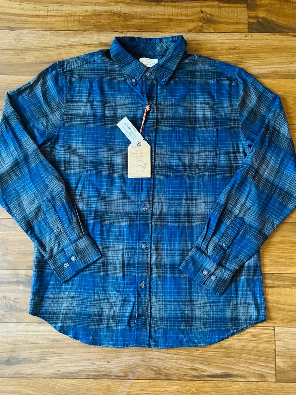 NWT Weatherproof Vintage Mens Large Luxe Flannel Blue Plaid Long Sleeve